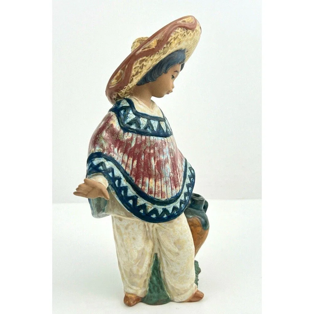 Lladro Gres Pedro 2141 Mexican Boy w Jug Sombrero Retired Spain